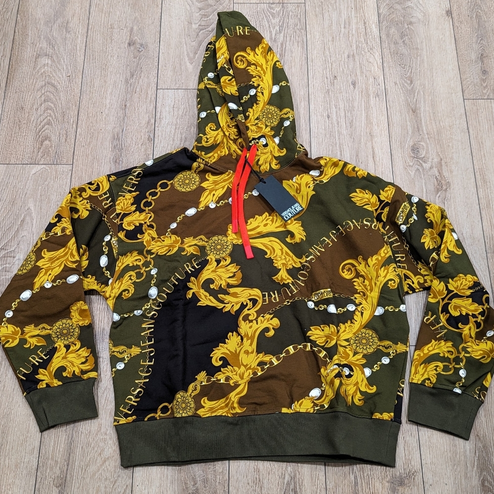 Mens Versace Jeans Couture Felpa Gaz Chain Pullover Hoodie Khaki